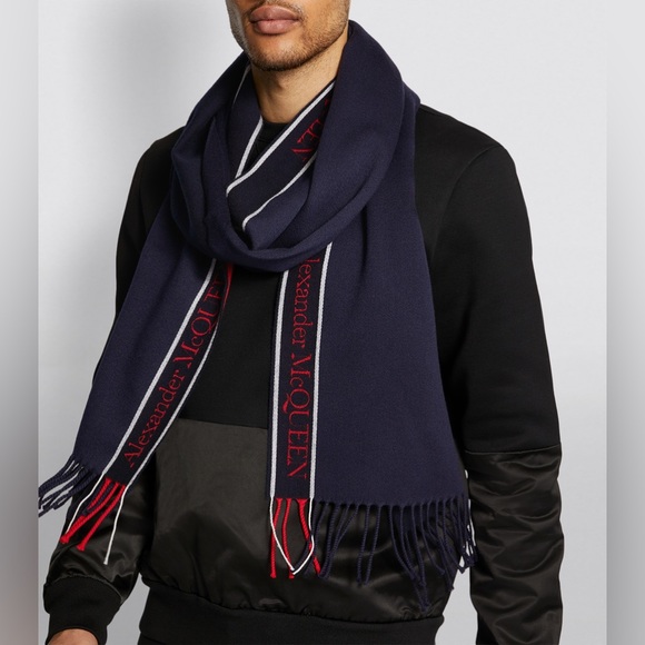 NWT Unisex One Size Alexander McQueen Wool-Cashmere Selvedge Scarf 14” W X 90” L - Picture 3 of 15